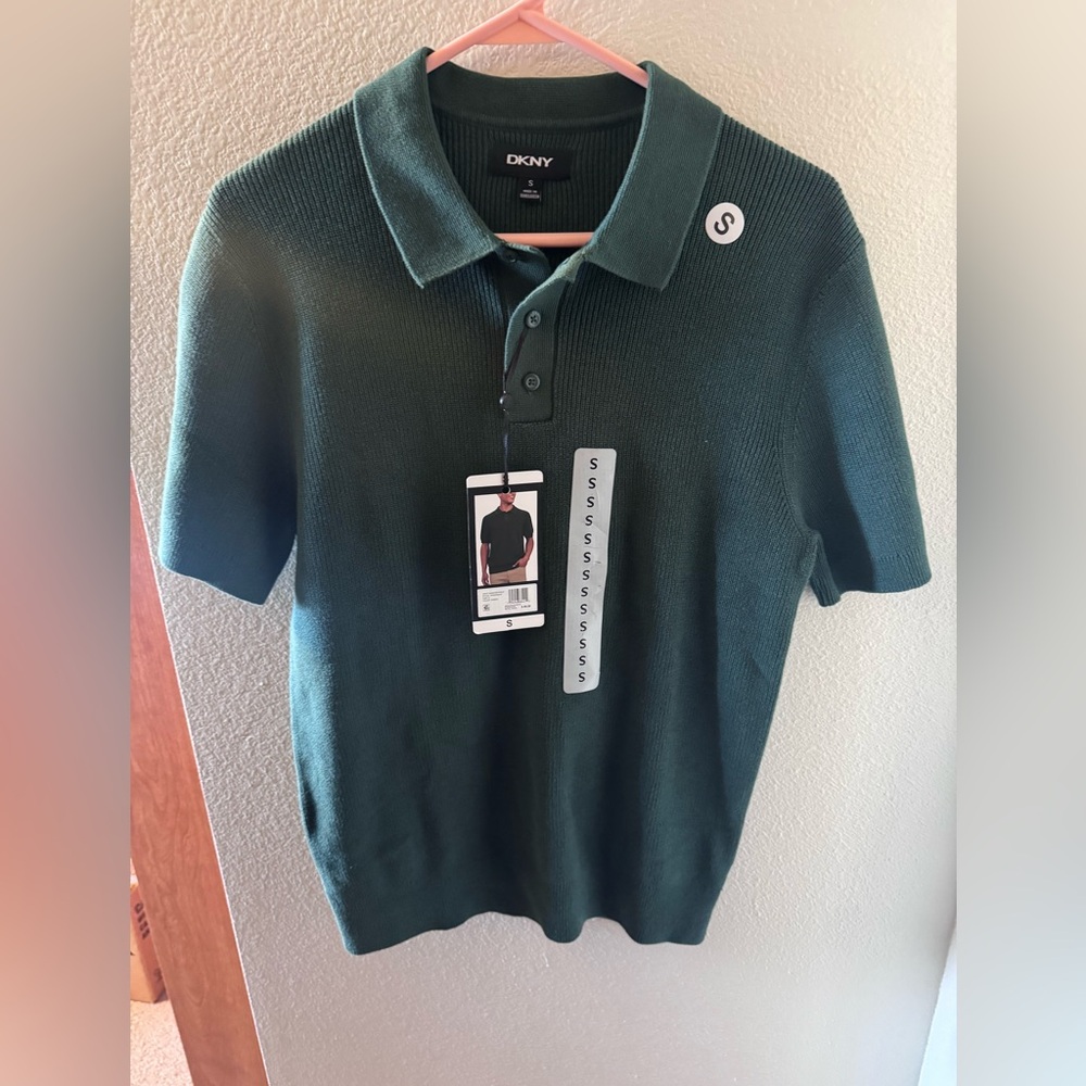 DKNY Men's Dark Green Polo Sweater